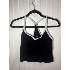 Free People Movement Happiness Runs Tank Top Black Gray Ribbed V-Neck M/L